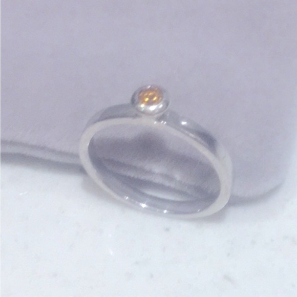 Natural small citrine in rhodium plated 9 25 silver ring size 6 - Picture 6 of 7